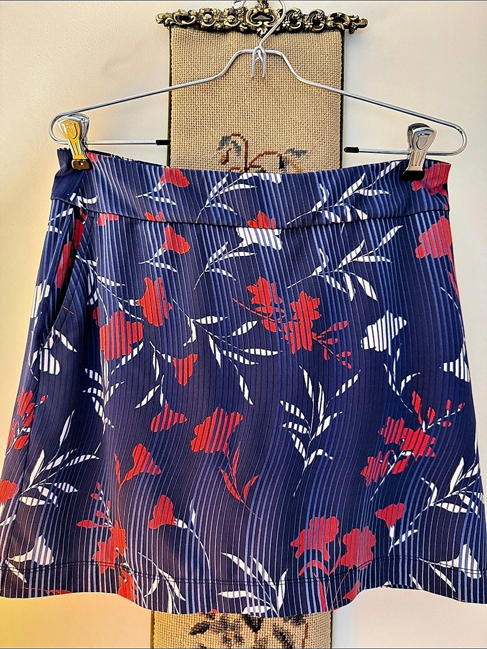 Floral Mini Skirt in Blue & Red Like New